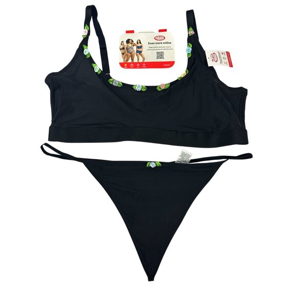 Parade Womens Black Bralette & String Bikini Set Size XL Inclusive Fit Stretchy - Picture 1 of 8